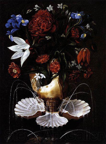 Juan de  Espinosa Still-Life with Shell Fountain and Flowers Norge oil painting art